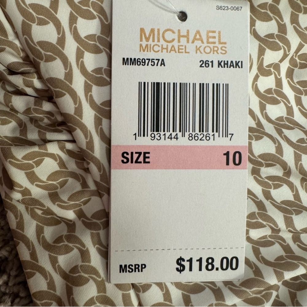 MICHAEL Michael Kors Cream and Brown One-Shoulder Swimsuit - Picture 7 of 9